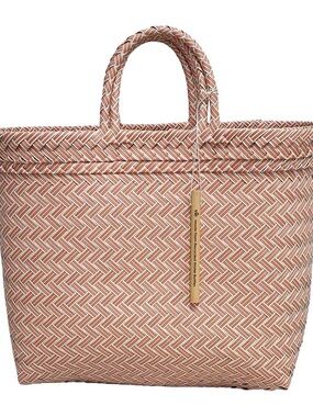 Recycled Plastic Woven Beach/Tote Bag: Pink / Large